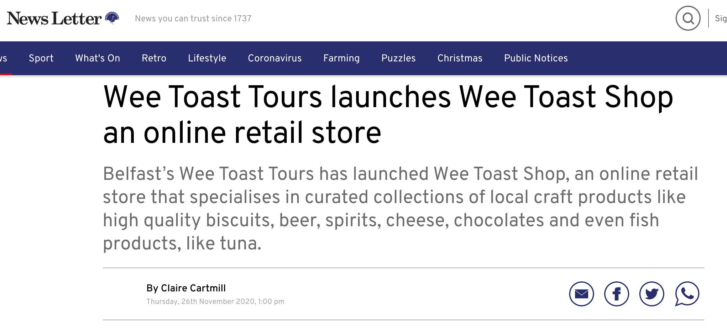 In the Press, Wee Toast is featured in the Newsletter